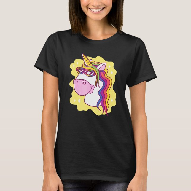 Camiseta Unicórnio Com Óculos Solares, Rainbow Creature Cri (Frente)