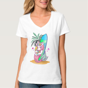 Camiseta Unicórnio com prancha na praia