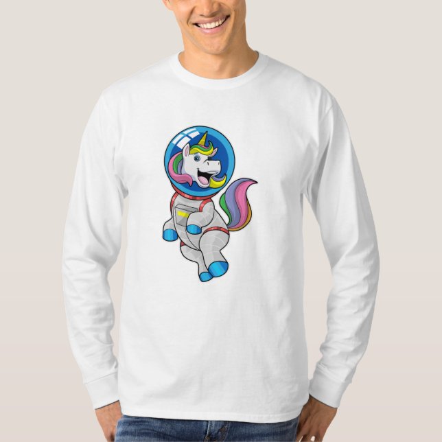Camiseta Unicórnio como astronauta no espaço (Frente)