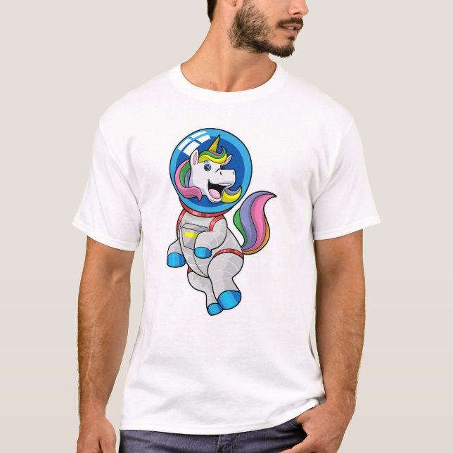 Camiseta Unicórnio como astronauta no espaço (Frente)