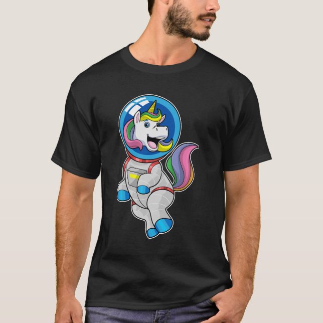 Camiseta Unicórnio como astronauta no espaço (Frente)