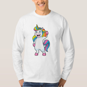 Camiseta Unicórnio como cabeleireiro com spray de cabelo
