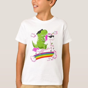 Camiseta Unicórnio da equitação do dinossauro de T-Rex