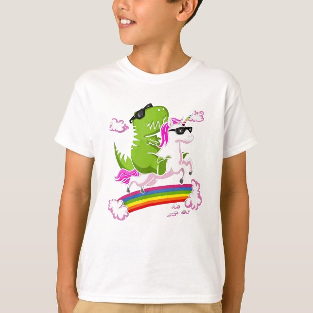 Camiseta Unicórnio da equitação do dinossauro de T-Rex (Frente)