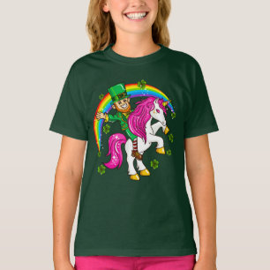 Camiseta Unicórnio da equitação do Leprechaun do Dia de