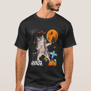 Camiseta Unicórnio Dabbing Como Mamãe Gato de Halloween Em 
