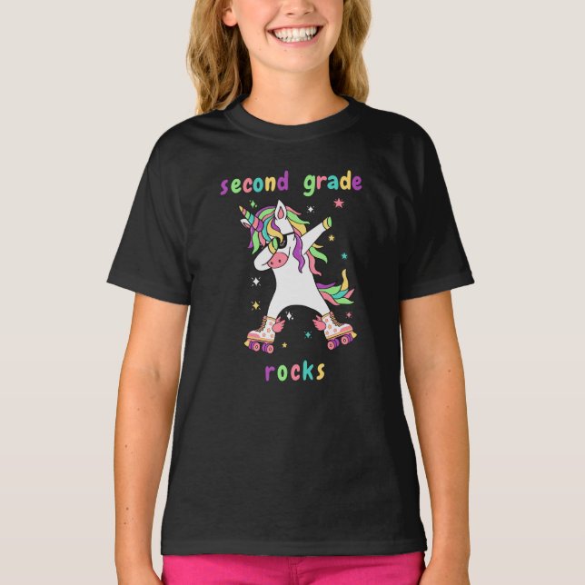Camiseta Unicórnio Dabbing Second Grade Rocks de volta à es (Frente)
