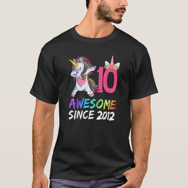 Camiseta Unicórnio De 10 Anos Dabbing 10th Birthday Girl Un (Frente)