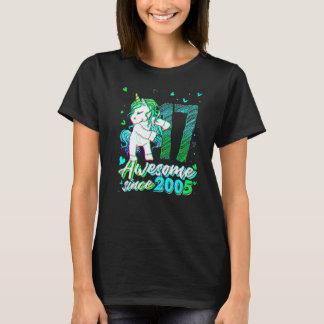 Camiseta Unicórnio de 17 Anos Fazendo Flossing no Aniversár