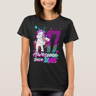 Camiseta Unicórnio de 17 Anos Fazendo Flossing no Aniversár