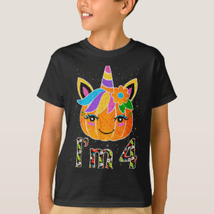 Camiseta Unicórnio de 4 Anos de Idade Abóbora Design Fofo A