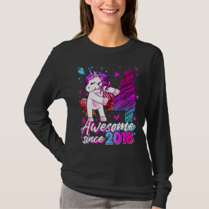 Camiseta Unicórnio De 4 Anos, Flosing 4th Birthday Girl Uni