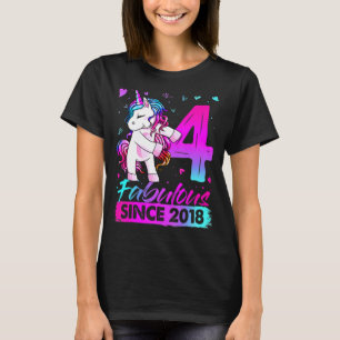 Camiseta Unicórnio De 4 Anos, Flosing 4th Birthday Girl Uni