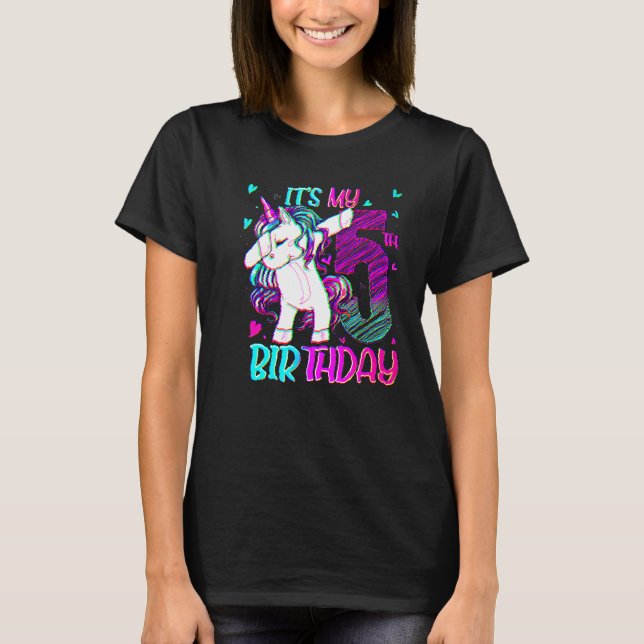 Camiseta Unicórnio De 5 Anos Dabbing 5 Birthday Girl Unic (Frente)