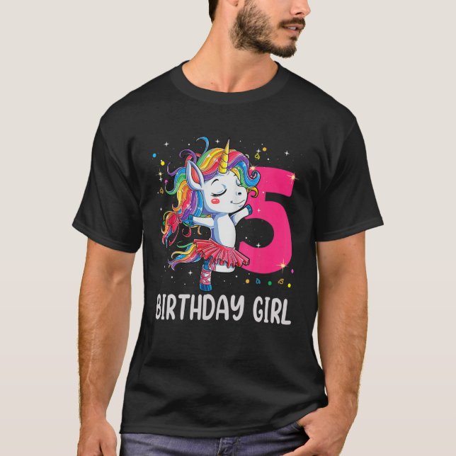 Camiseta Unicórnio De 5 Anos Dabbing 5 Birthday Girl Unic (Frente)