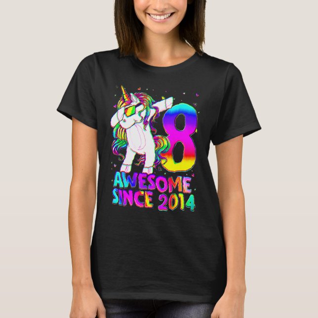 Camiseta Unicórnio De 8 Anos Dabbing 8th Birthday Girl Unic (Frente)