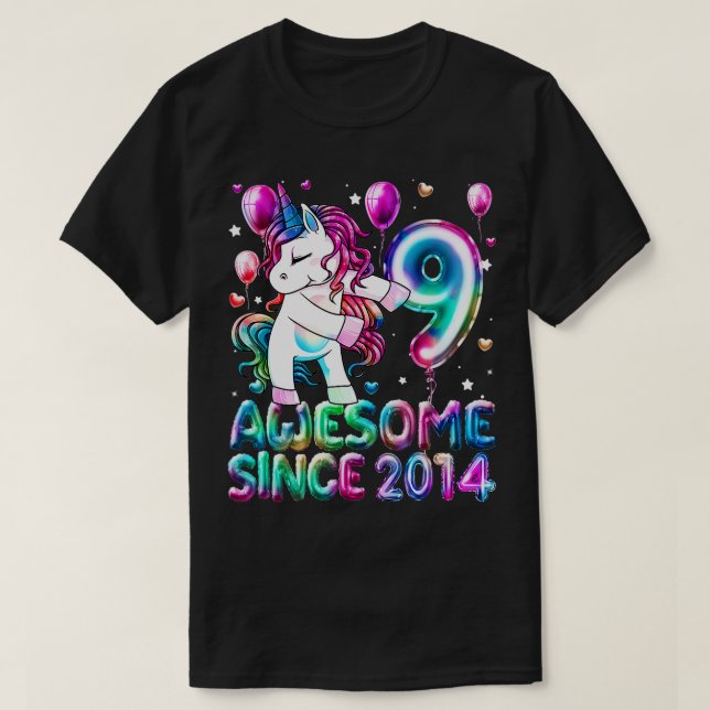 Camiseta Unicórnio De 9 Anos Flexibindo 9ª Rapariga De Aniv (Frente do Design)