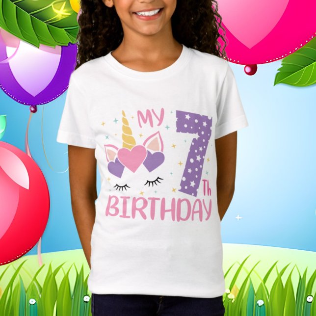Camiseta unicórnio de aniversário legal 7 anos (Criador carregado)