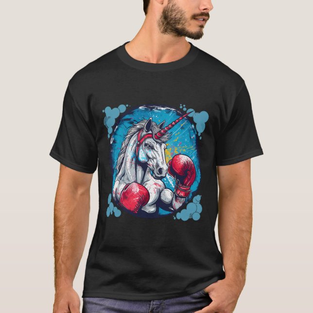 Camiseta Unicórnio de Boxe Com Luvas de Boxe Kickboxing Fof (Frente)