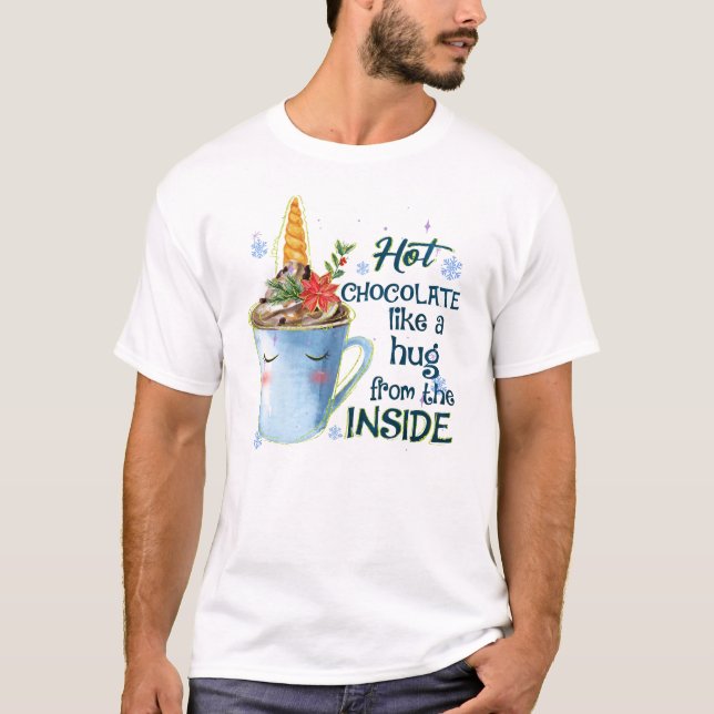 Camiseta Unicórnio de Chocolate Quente | Cozy Unicorn Winte (Frente)