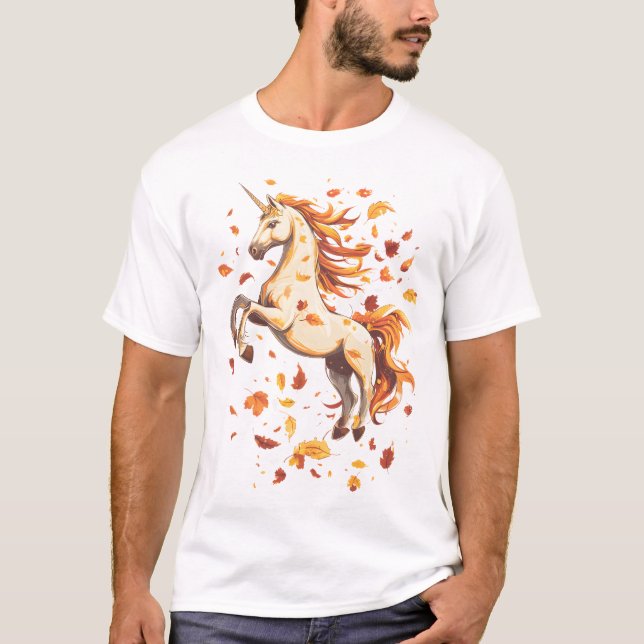 Camiseta Unicórnio de Folhas de Outono (1) (Frente)