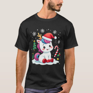 Camiseta Unicórnio de Natal Fofo Mágico Xmas Meninas de 1 a
