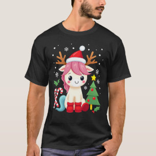 Camiseta Unicórnio de Natal Fofo Mágico Xmas Meninas de 2 a