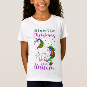 Camiseta Unicórnio de Natal Magico Arco-íris Verde Roxo