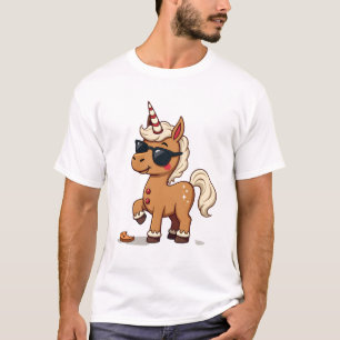 Camiseta Unicórnio de Pão de Mel Vintage com Óculos de Sol