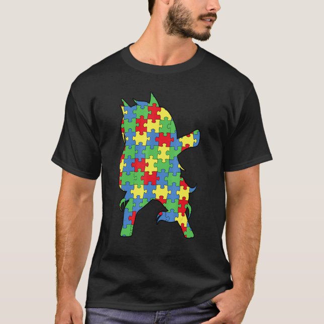 Camiseta Unicórnio de quebra-cabeça de conscientização sobr (Frente)