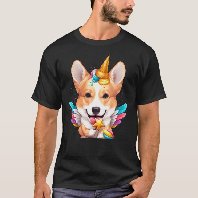 Camiseta Unicórnio de Sorvete Welsh Corgi (Frente)