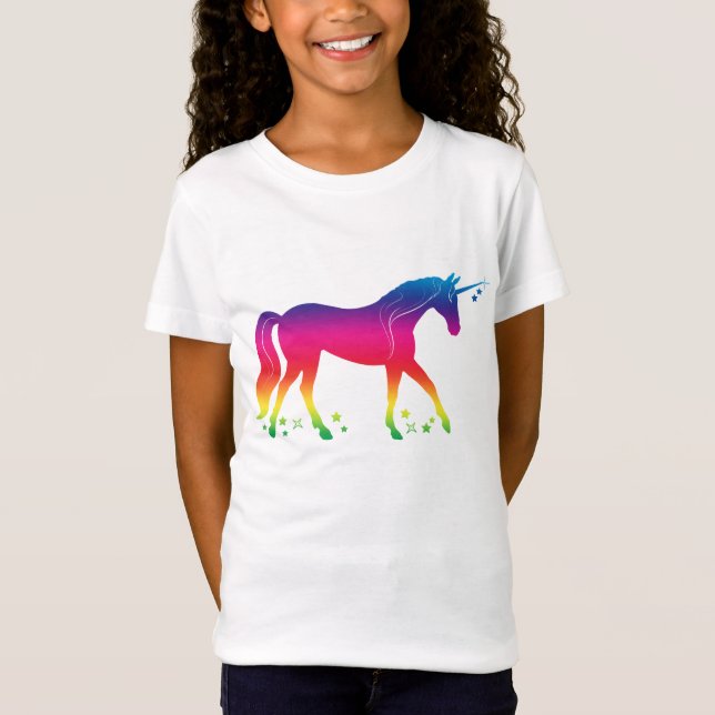 Camiseta Unicórnio do arco-íris com estrelas (Frente)