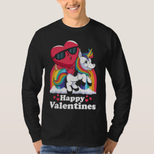 Camiseta Unicórnio do Coração Feliz no Dia de São Valentim