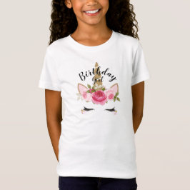 Camiseta Unicórnio Dourado Rosa Floral Fofo Tendência Menin