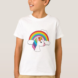 Camiseta Unicórnio e Arco-íris com Nuvens Kawaii
