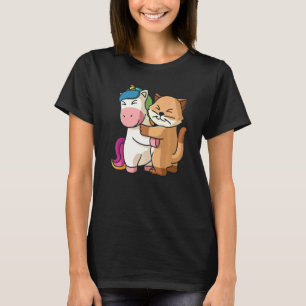 Camiseta Unicórnio E Gato Animais Fofos Para Mulheres Abraç