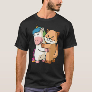Camiseta Unicórnio E Gato Animais Fofos Para Mulheres Abraç