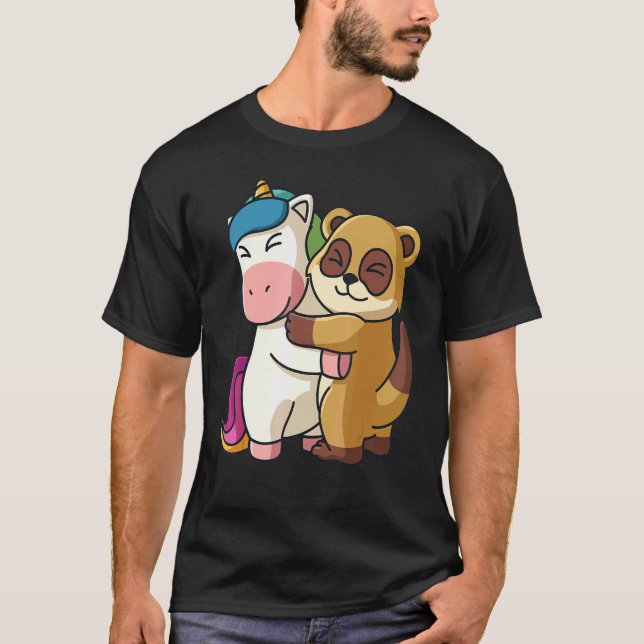 Camiseta Unicórnio E Meerkat Cute Animal Para Mulheres (Frente)