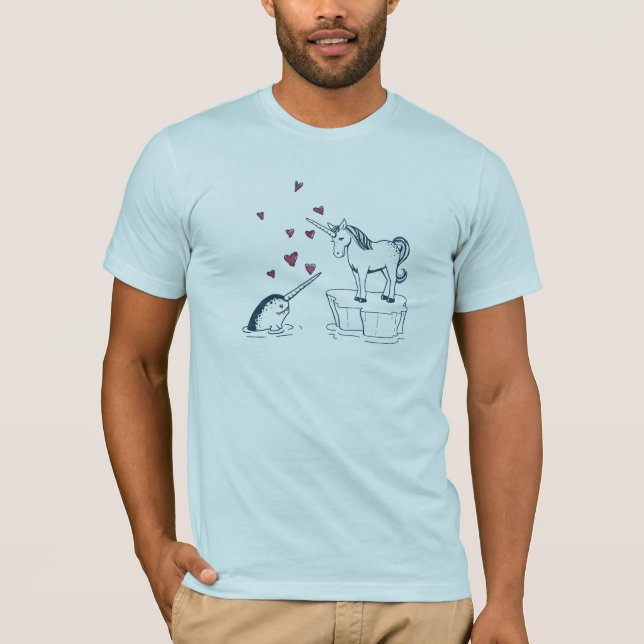 Camiseta Unicórnio e Narwhal, T verdadeiro do amor (Frente)