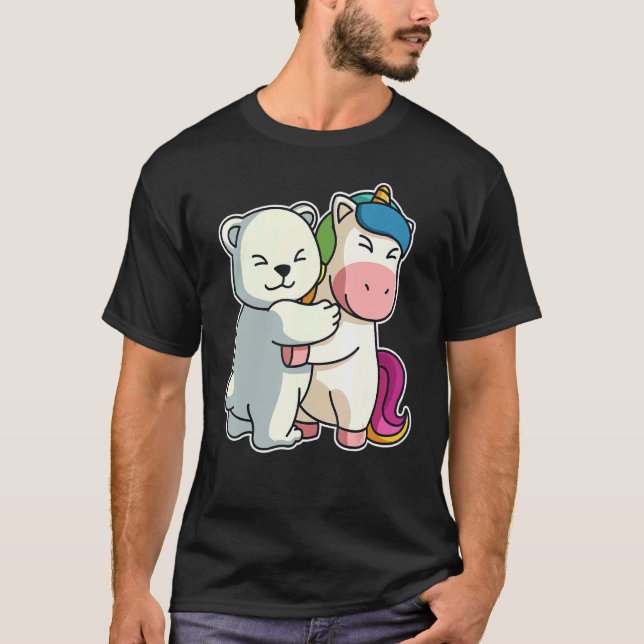 Camiseta Unicórnio E Urso Polar Abraçando Urso Cuteiro Para (Frente)