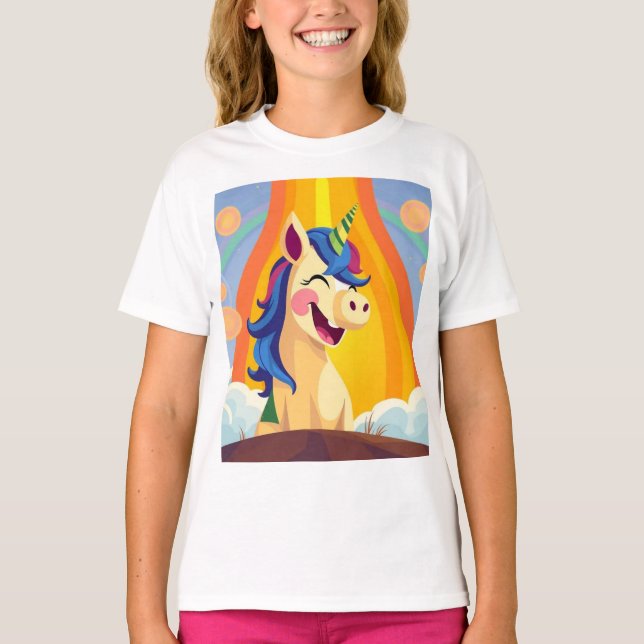 Camiseta Unicórnio em Cascata Colorida (Frente)