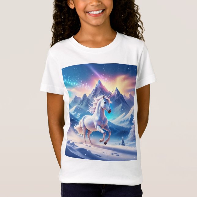 Camiseta Unicórnio em Maiestosa Montanhas Snowy (Frente)