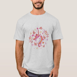Camiseta Unicórnio em T-Shirt Rosa e Laranja