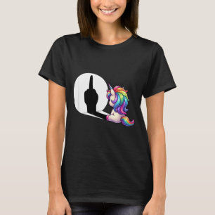 Camiseta Unicórnio Engraçado Com Dedo do Meio Manhã Mal Hum