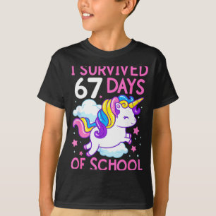 Camiseta Unicórnio Engraçado Eu Sobrevivi 67 Dias De Escola