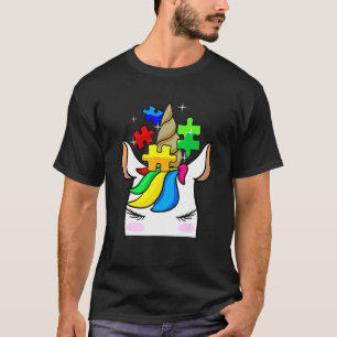 Camiseta Unicórnio Engraçado Peças de Puzzle de Consciencia