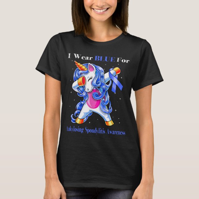 Camiseta Unicórnio Eu Uso Azul Para Espondilite Anquilosant (Frente)