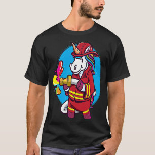Camiseta unicórnio fabuloso de criatura como bombeiro color