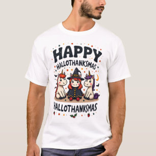 Camiseta Unicórnio Feliz do Hallothanksmas Mashup de Férias