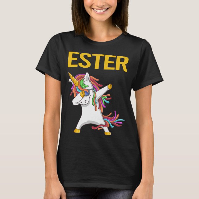 Camiseta Unicórnio Feliz - Nome Ester (Frente)